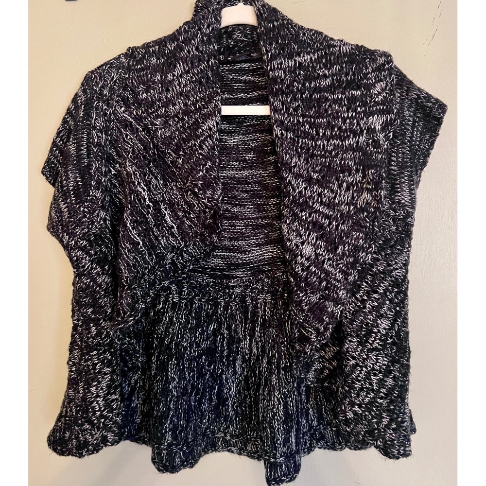 New Directions Petite Marled Knit Open Front Vest Cardigan Black White PM